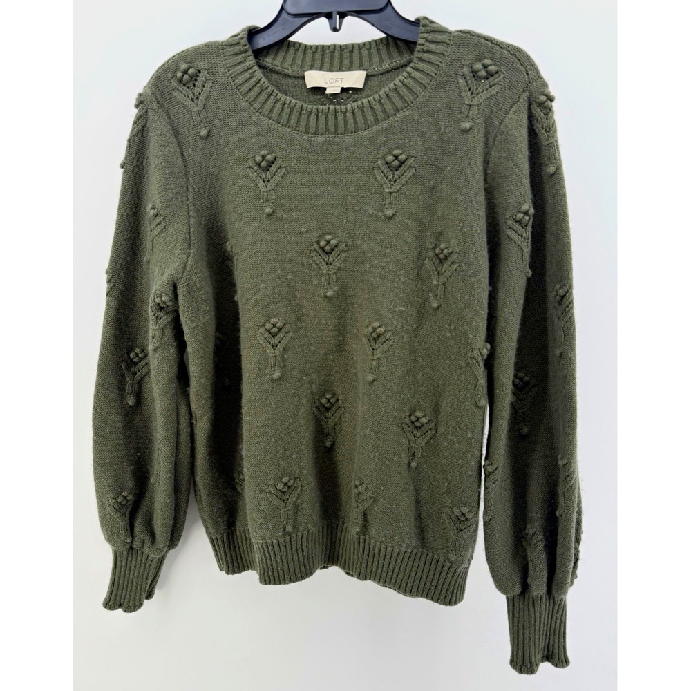 LOFT Green Textured Knit Crew Neck Pullover Sweater Long Sleeve XL